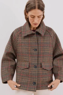 Abrigo corto tejido cuadros