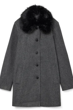 Abrigo de paño cuello de pelo talla grande