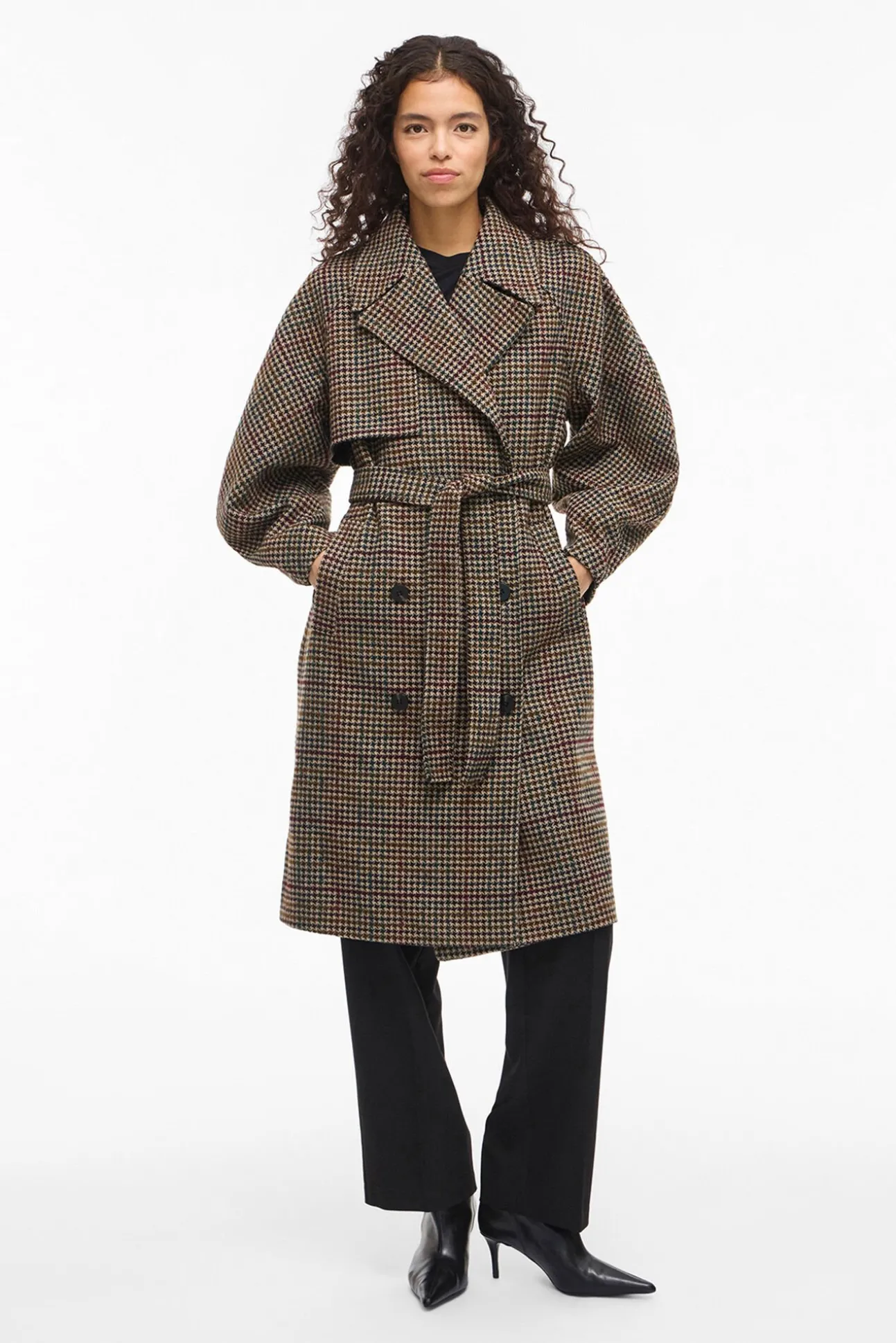 Abrigo largo de lana con cuadros