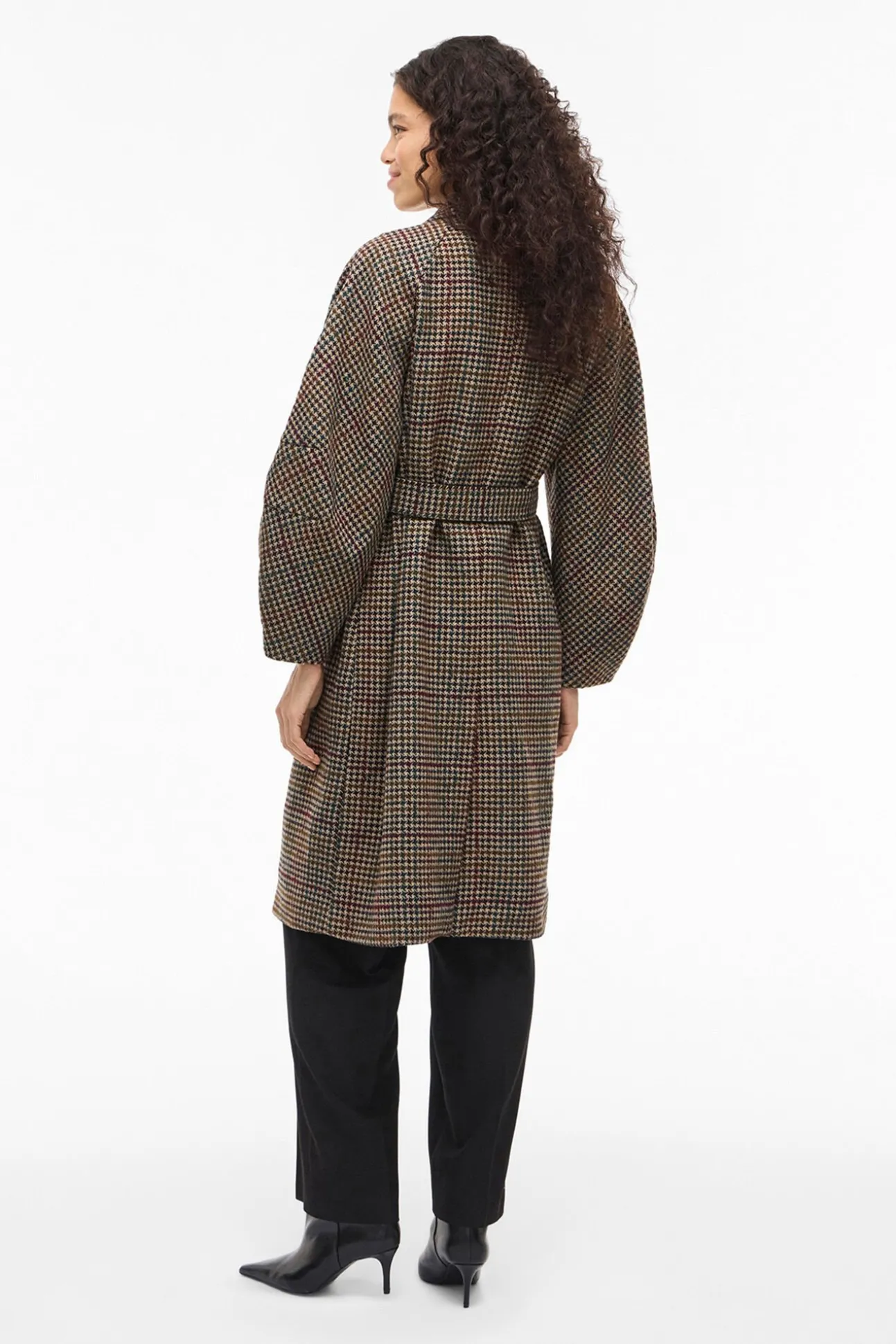 Abrigo largo de lana con cuadros