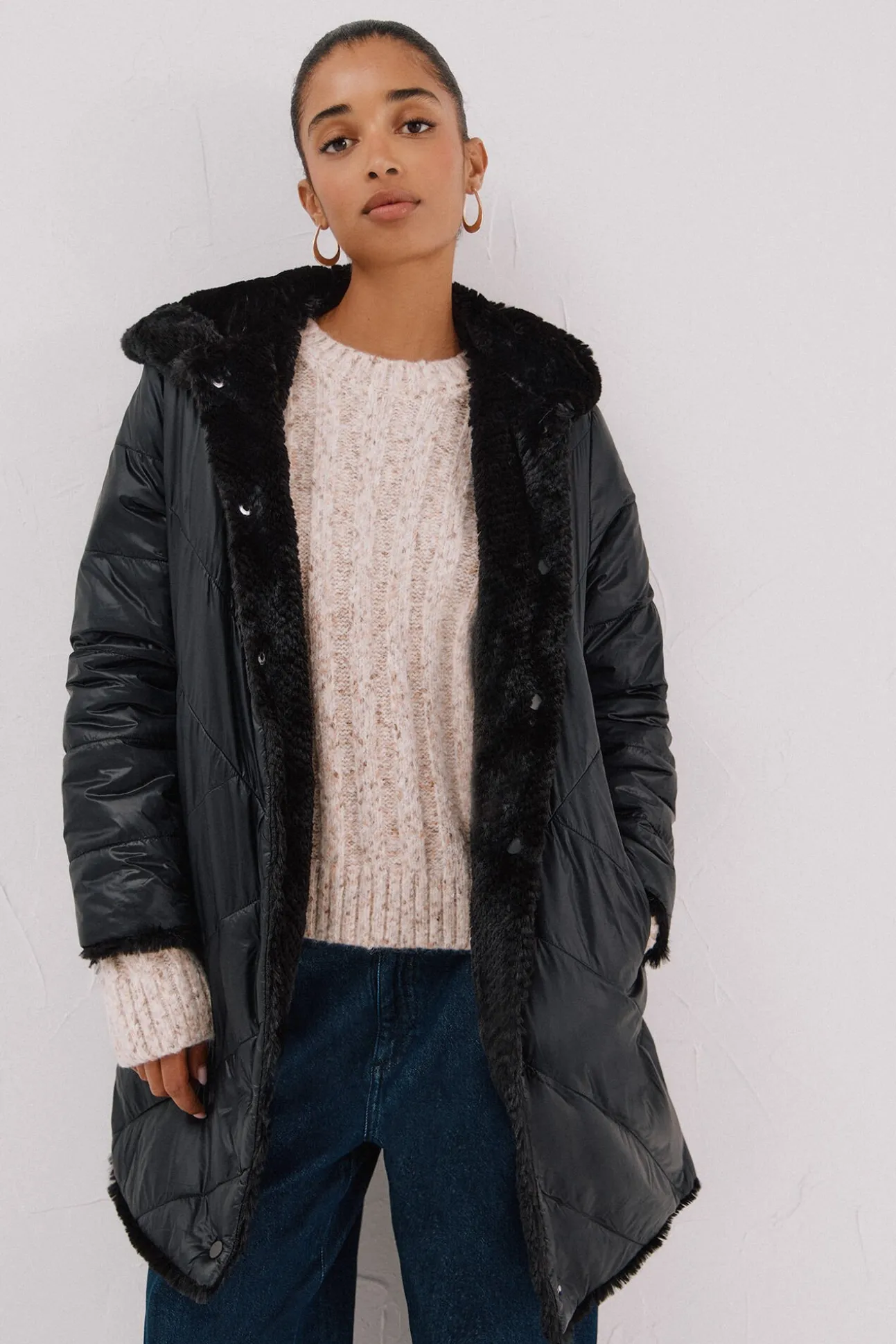 Abrigo largo reversible efecto pelo