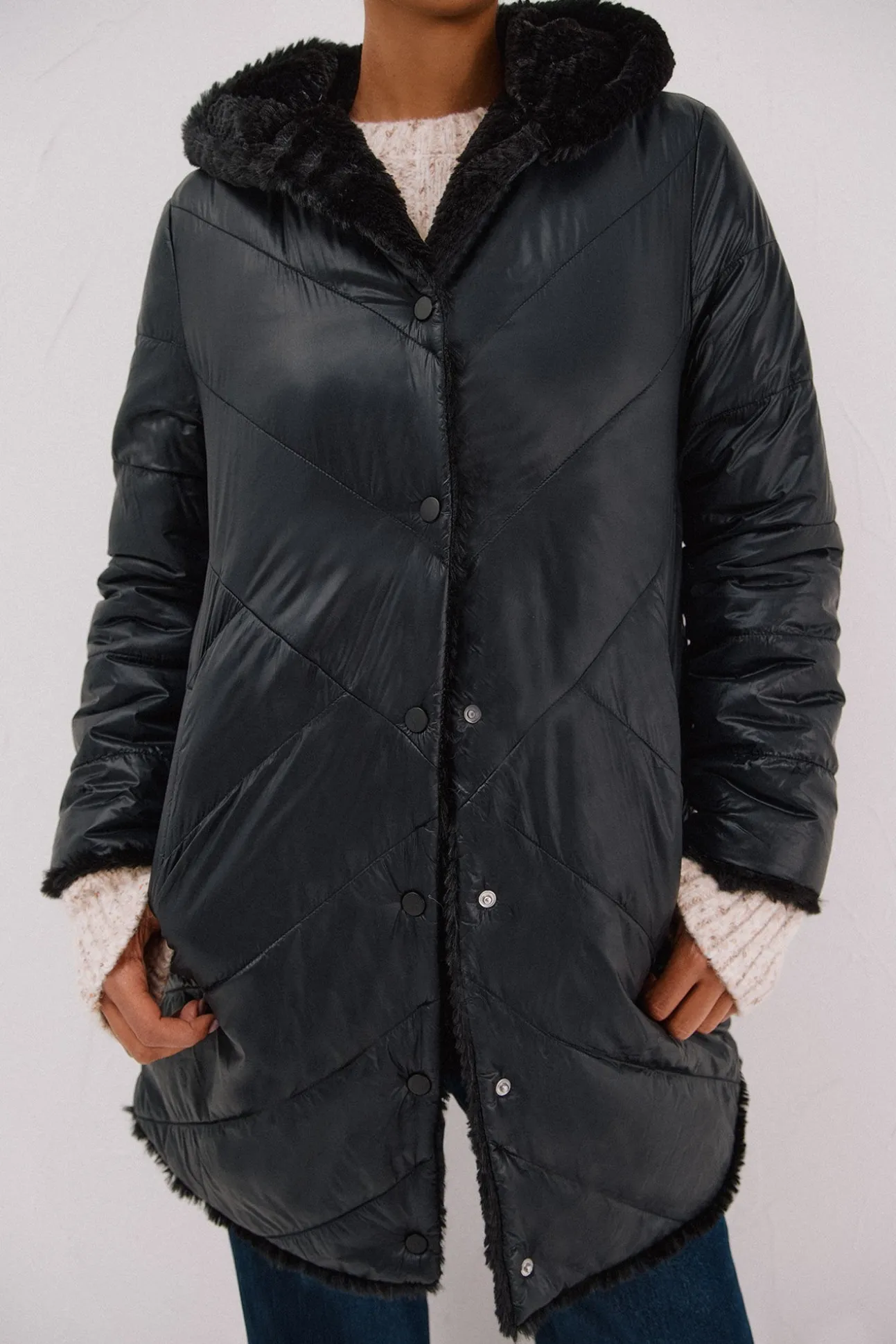 Abrigo largo reversible efecto pelo