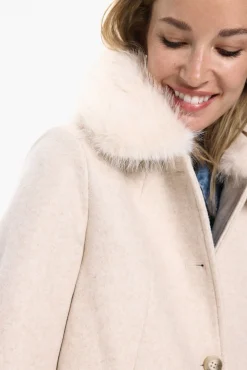 Abrigo midi de paño cuello de pelo