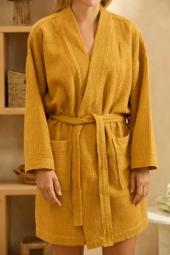 Albornoz de nido de abeja mostaza Jupiter