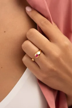 Anillo Doble Gota Pink Baño Oro