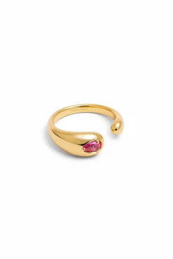 Anillo Doble Gota Pink Baño Oro