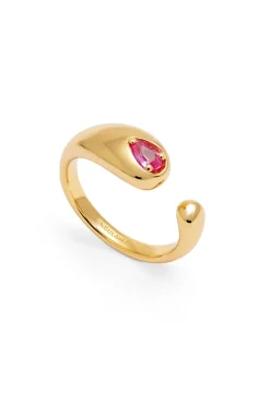 Anillo Doble Gota Pink Baño Oro
