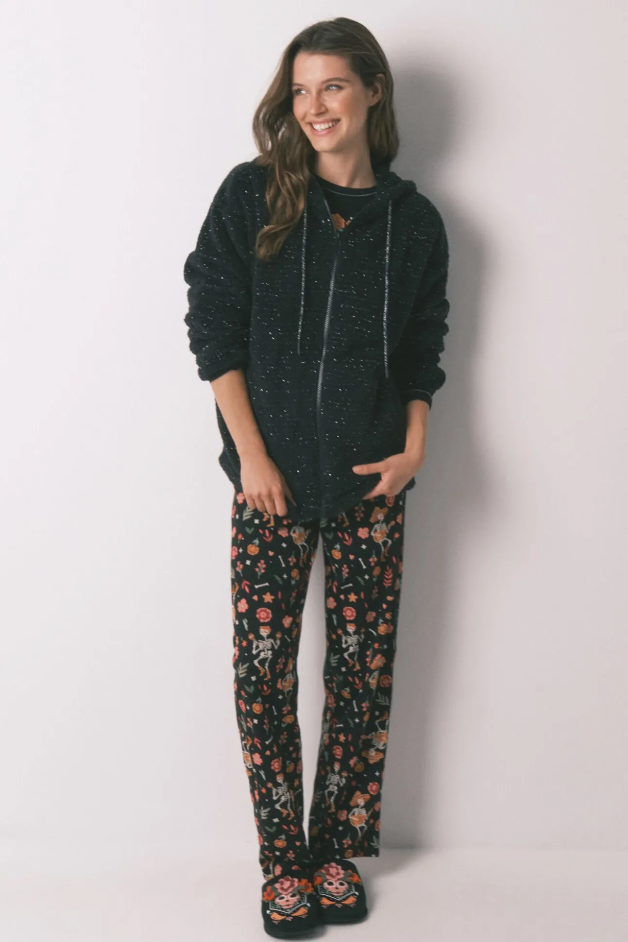 Bata corta borreguito negro "Día de muertos"