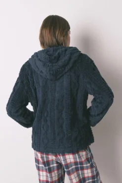 Bata corta capucha polar suave azul