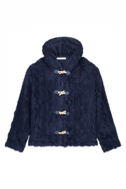 Bata corta capucha polar suave azul