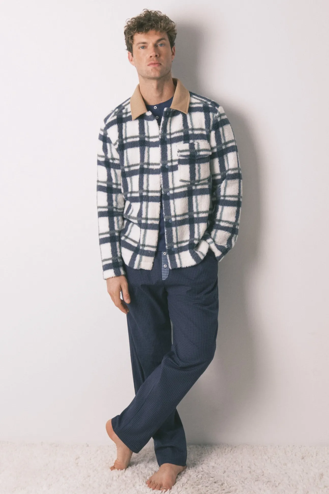 Bata corta hombre borreguito cuadros