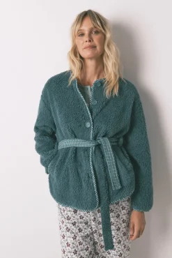 Bata corta tejido borreguito verde