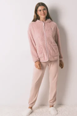 Bata corta tejido pelo rosa lurex