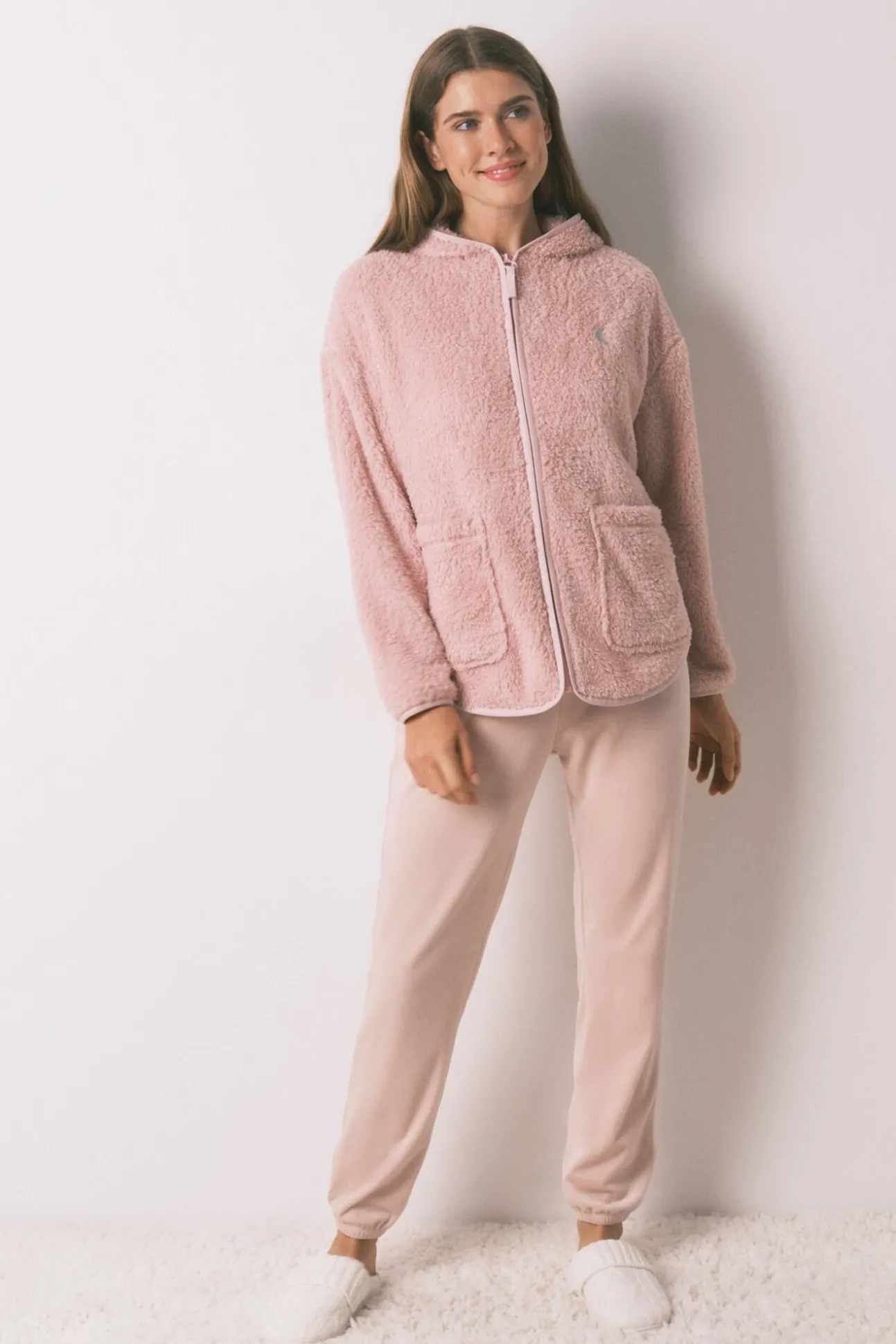 Bata corta tejido pelo rosa lurex