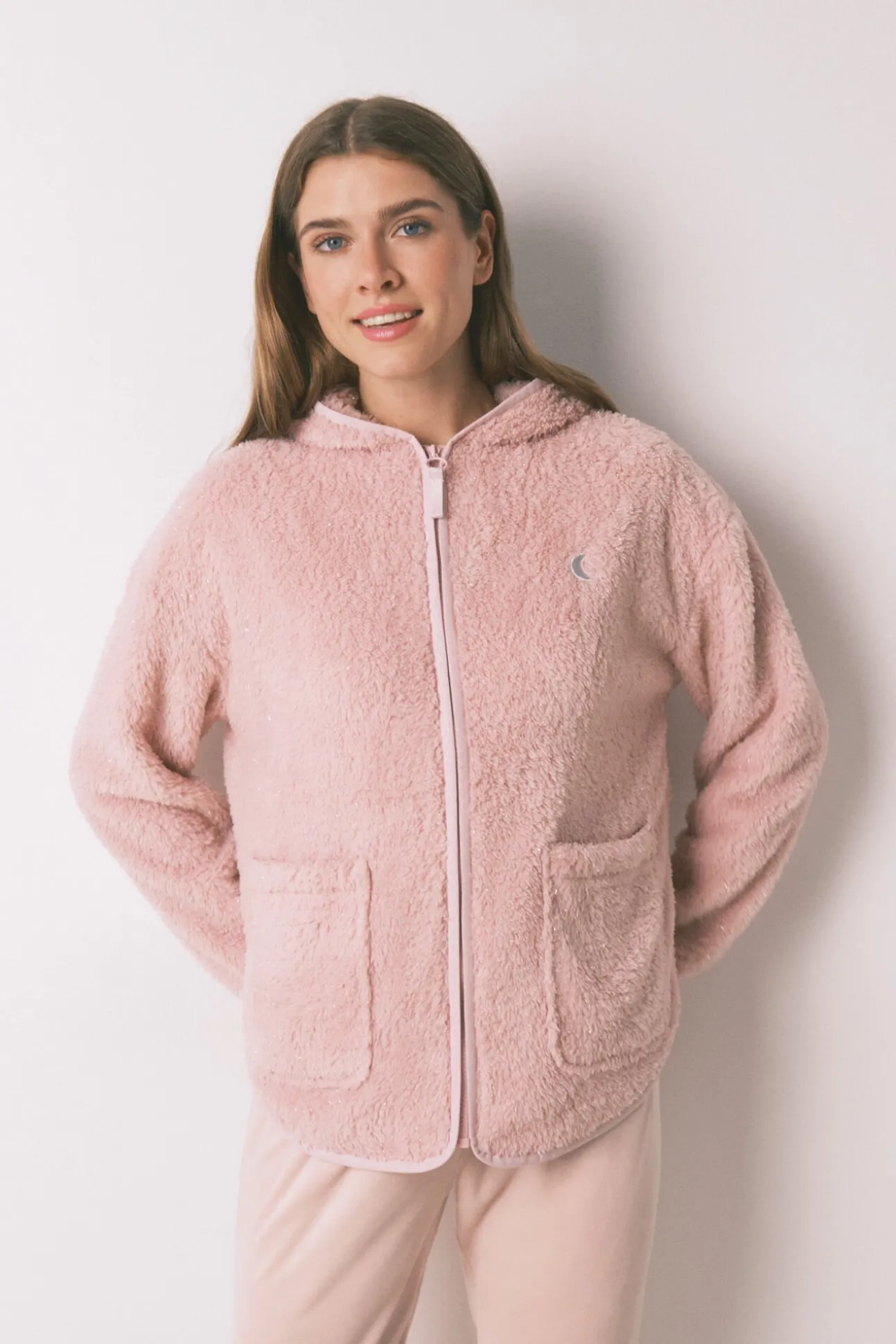 Bata corta tejido pelo rosa lurex