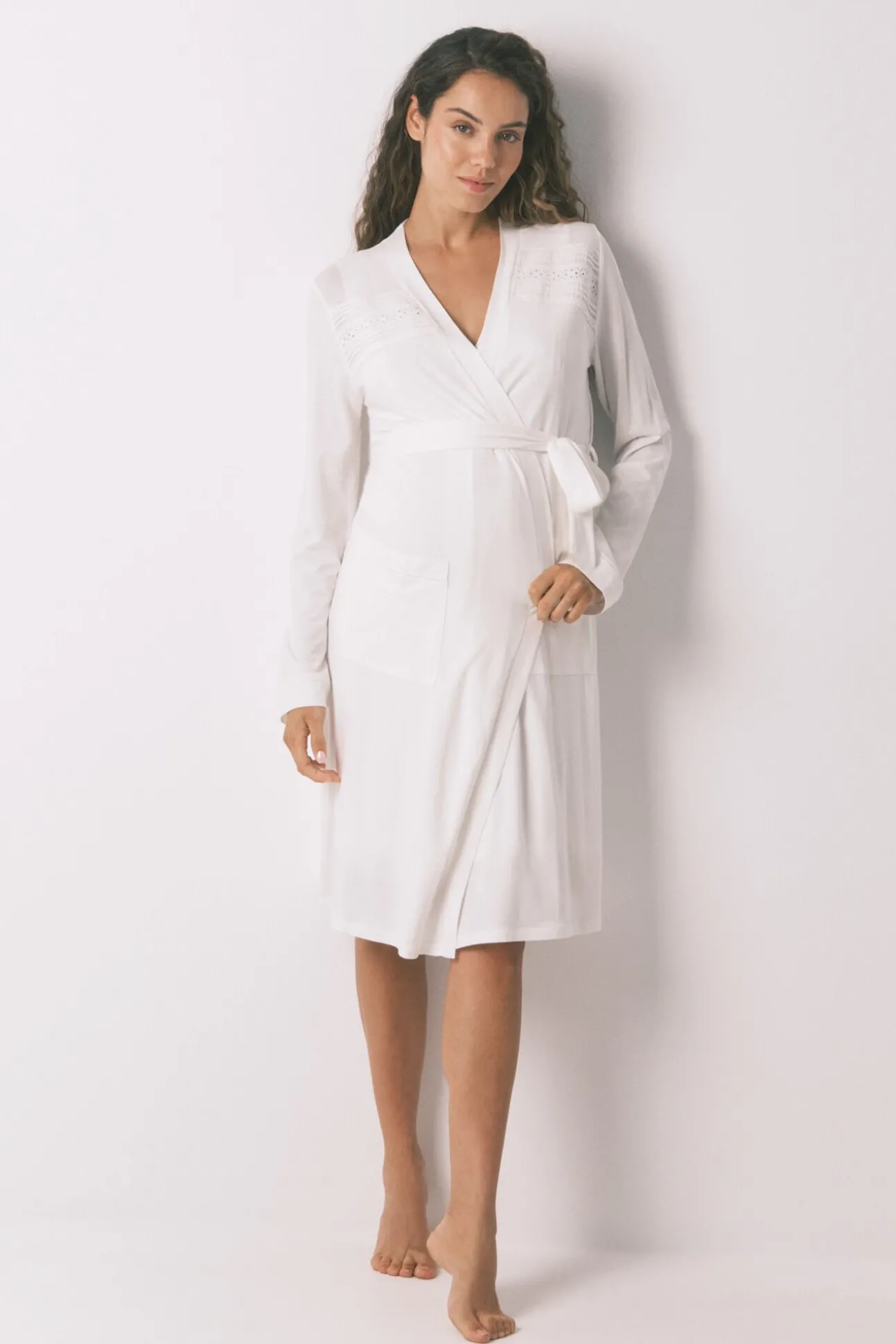 Bata larga "maternity" algodón blanco