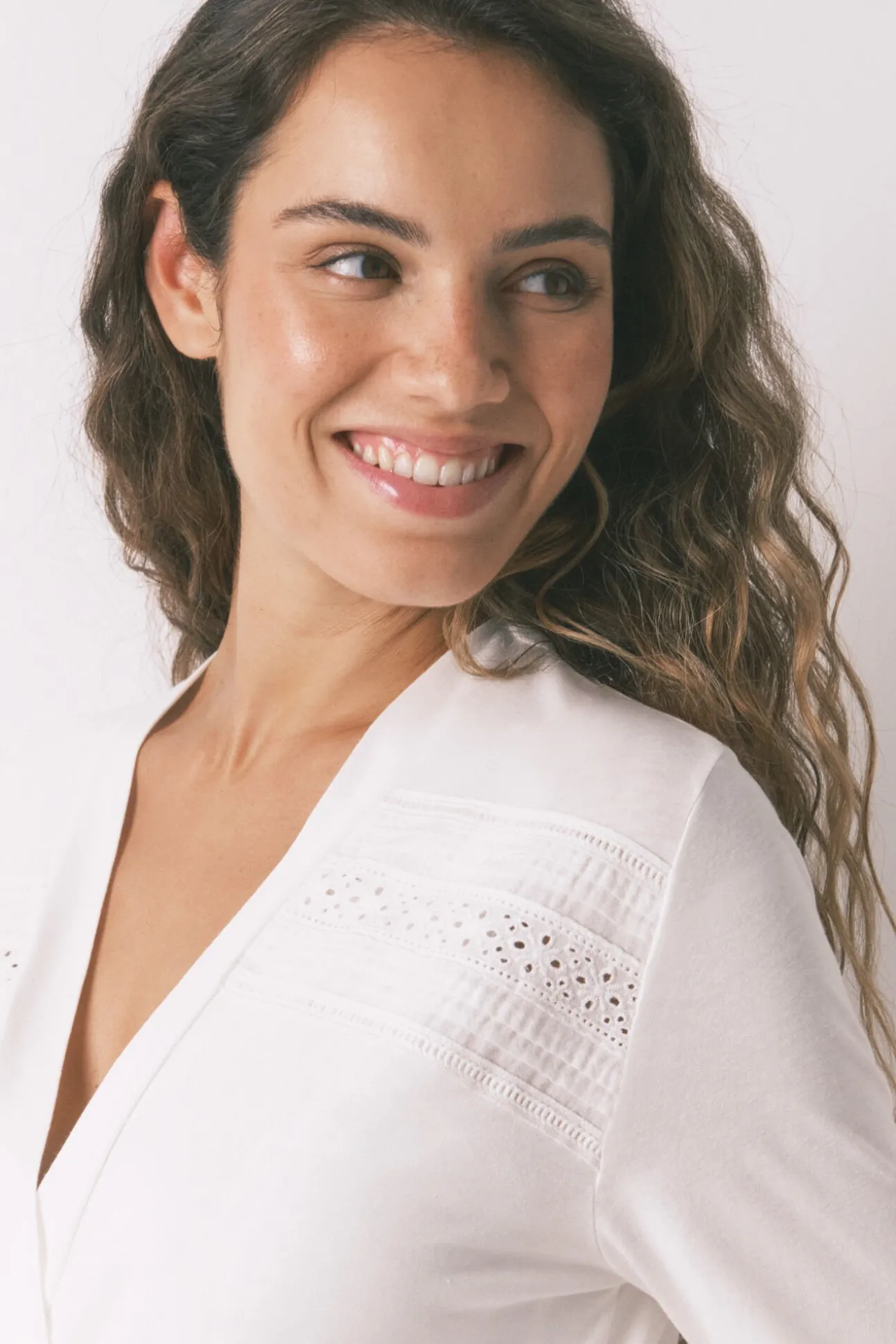 Bata larga "maternity" algodón blanco