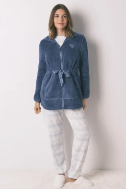 Bata midi capucha polar azul lurex