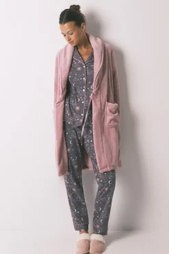 Bata midi polar aterciopelado rosa