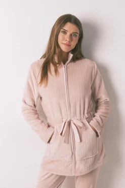 Bata midi tejido polar rosa