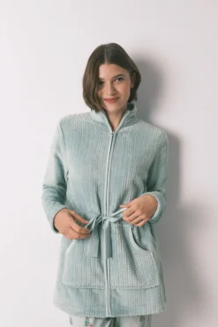 Bata midi tejido polar verde