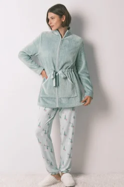 Bata midi tejido polar verde