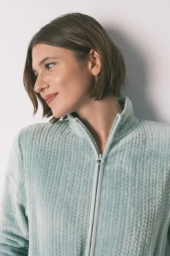 Bata midi tejido polar verde