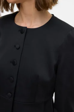 Blazer satinada de mujer con mangas abullonadas