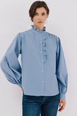 Blusa rayas cuello volantes