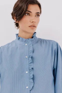 Blusa rayas cuello volantes