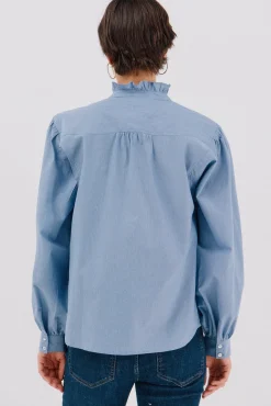 Blusa rayas cuello volantes