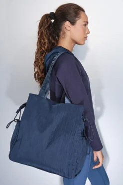 Bolso tote nylon azul satinado