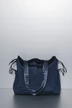 Bolso tote nylon azul satinado