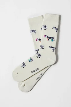 Calcetines altos Besocks de cebras de algodón orgánico color blanco roto