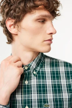 Camisa elástica con estampado de cuadros para hombre