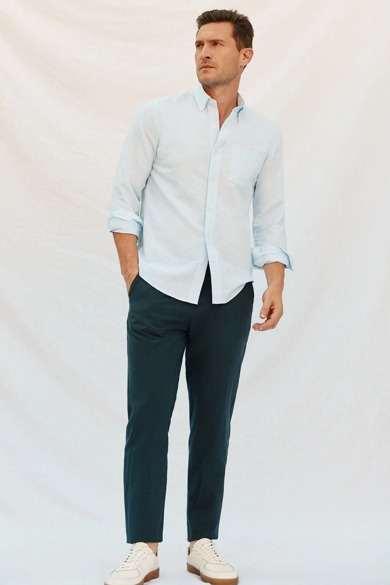 Camisa lino algodón liso