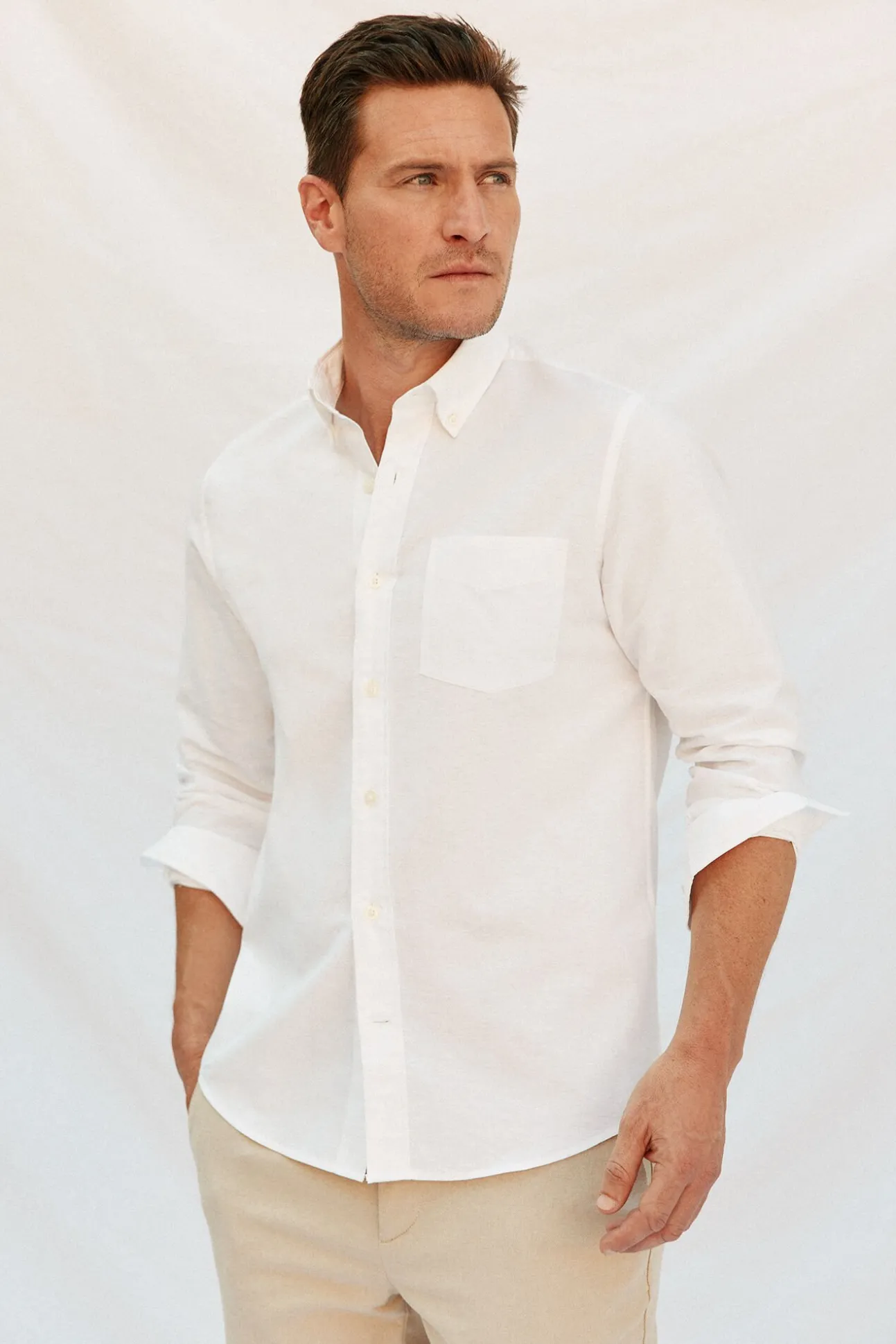 Camisa lino algodón liso