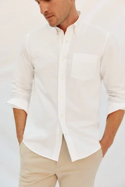 Camisa lino algodón liso