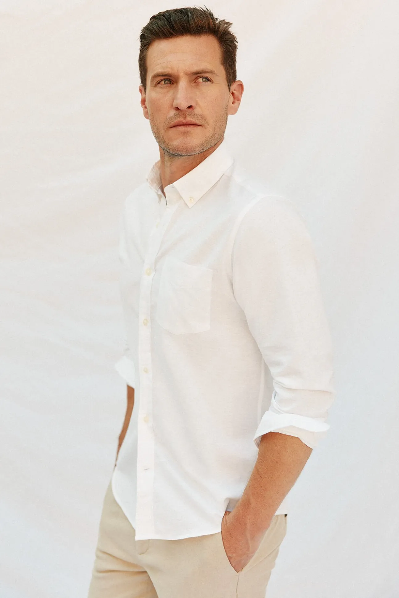 Camisa lino algodón liso