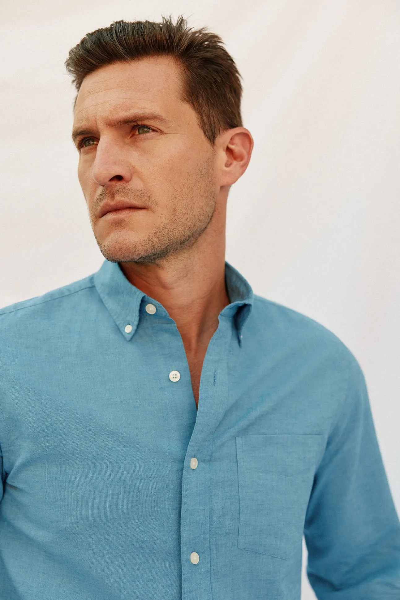 Camisa lino algodón liso