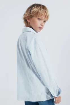 Camisa raya fina azul niño