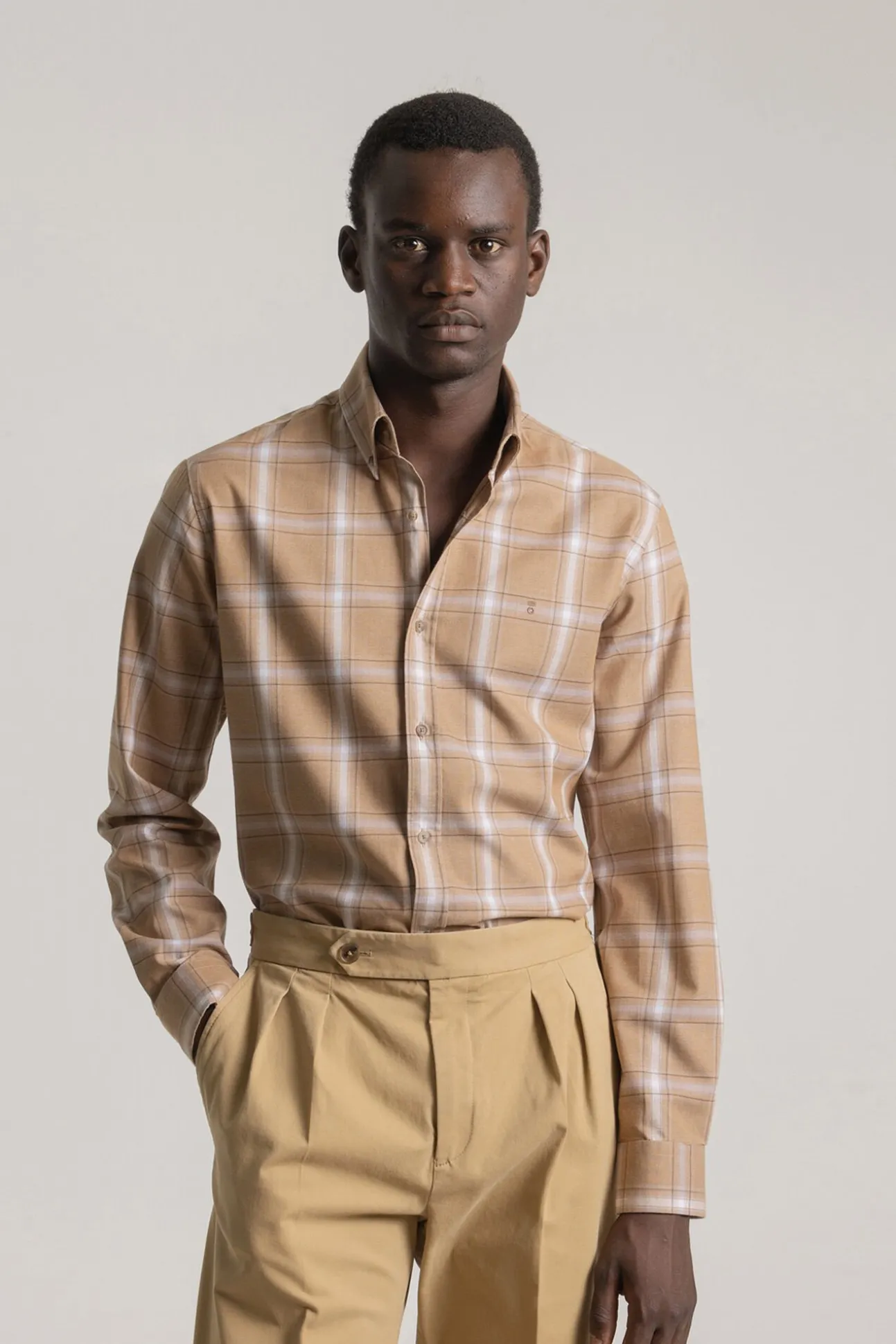 Camisa slim algodón cuadro tartán