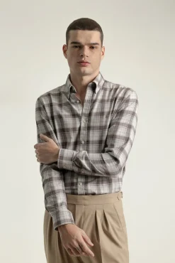 Camisa slim algodón cuadro tartán