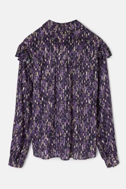 Camisa volantes hombro estampado ikat