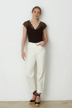 Camiseta canalé con encaje