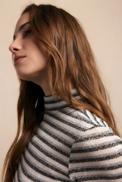 Camiseta cuello alto rayas lurex