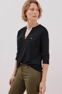 Camiseta cuello mao efecto lino