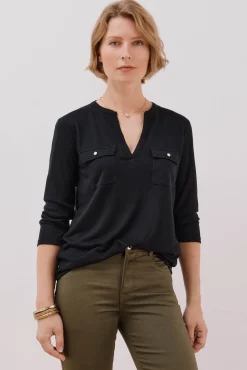 Camiseta cuello mao efecto lino