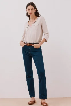 Camiseta cuello mao efecto lino