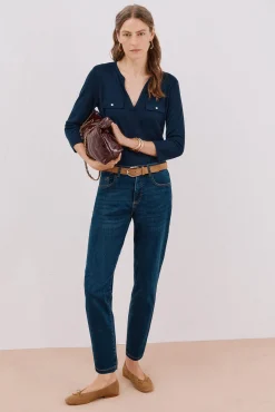 Camiseta cuello mao efecto lino